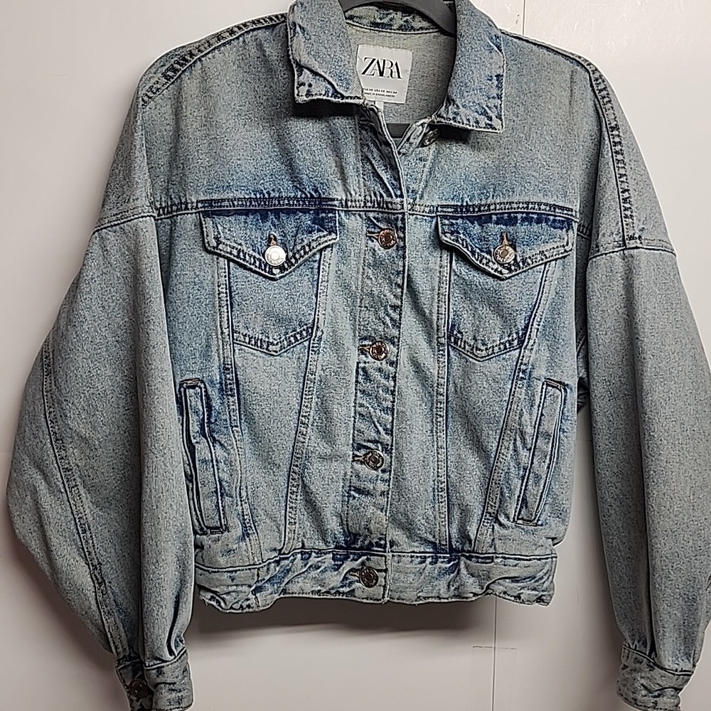 Vintage Y2K Zara Oversized Cropped Light Blue Sz XS Jean Jacket